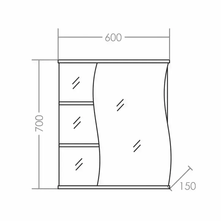 Зеркало шкаф Санта Волна 60 без подсветки, правое, белое