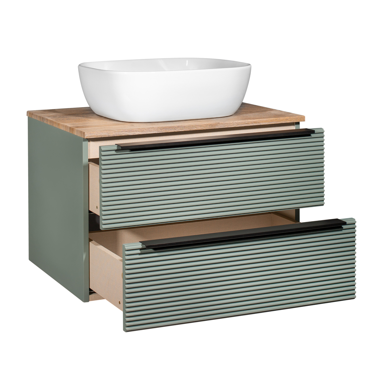 Тумба подвесная Runo Орлеан 70 под накладную раковину, зелёный/дуб натуральный