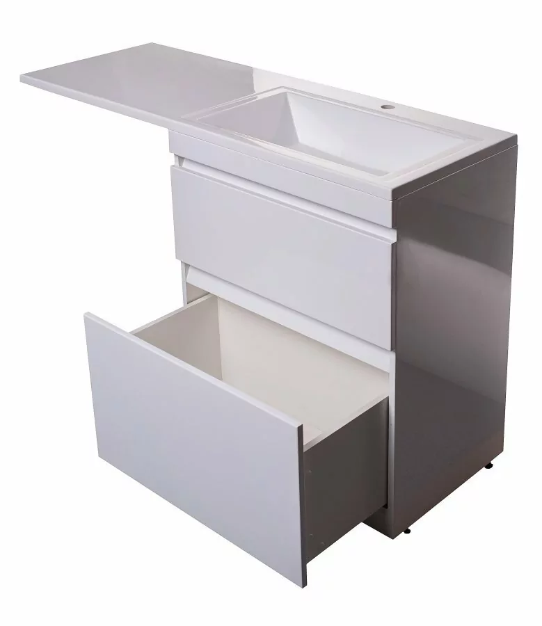 Тумба напольная Style Line Даллас 130 Люкс Plus ПВХ с раковиной Даллас 130 под стиральную машину, три ящика, правая, белая