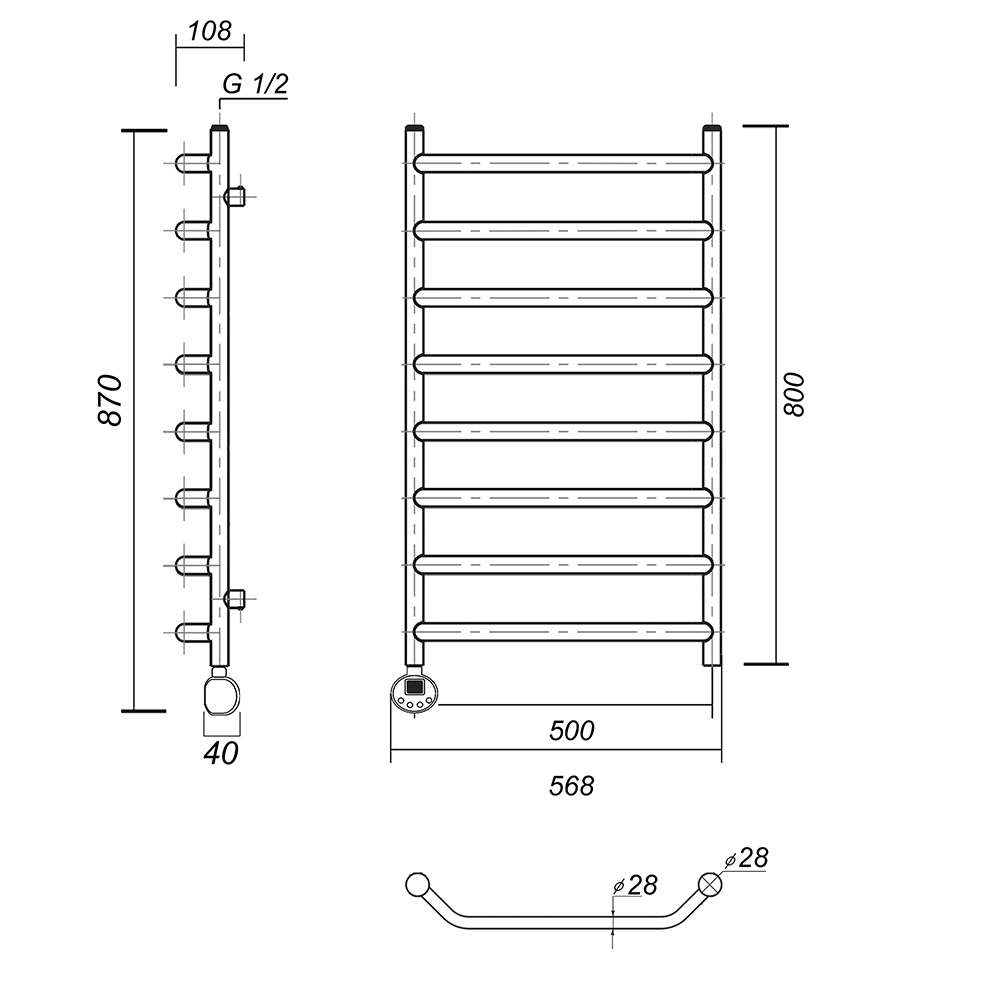 Полотенцесушитель электрический Domoterm Лаура Плюс П8 500х800 АБР EL античная бронза