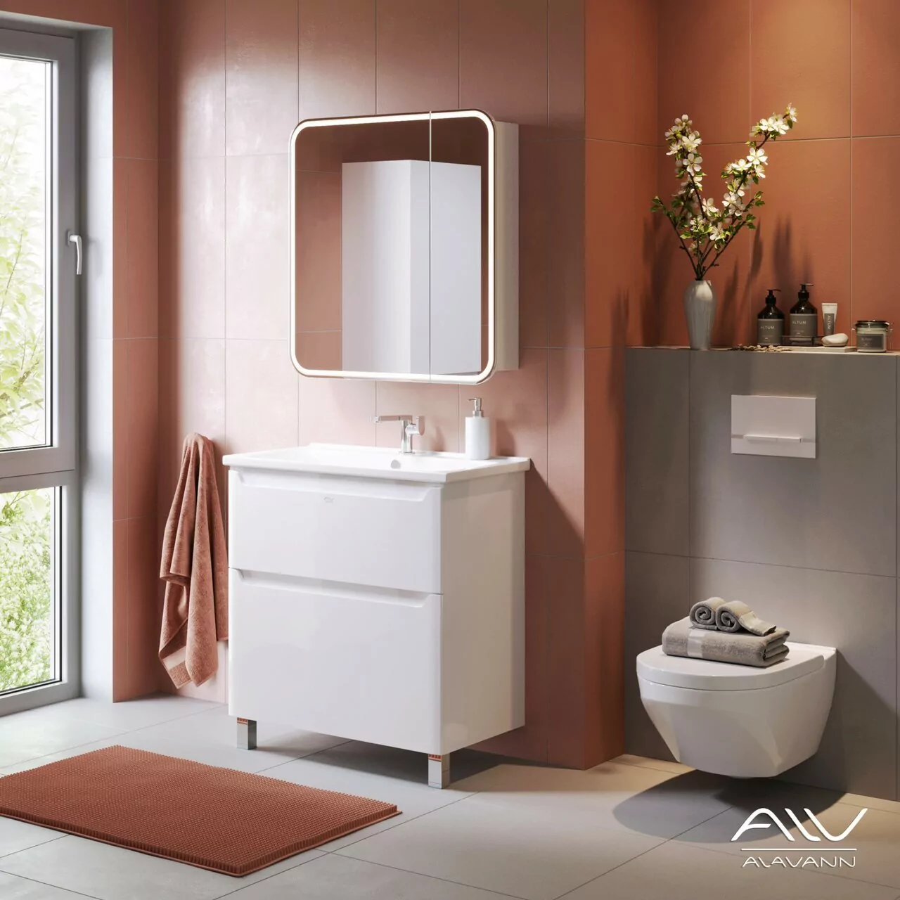 Тумба напольная Alavann Lana 80 с раковиной Q 80, белая