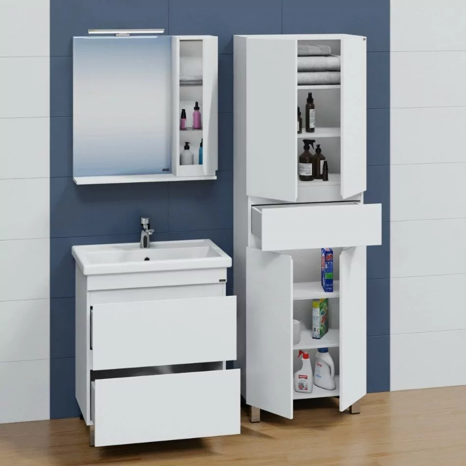 Тумба напольная Санта Марс 70 с раковиной Фостер 70 два ящика, белая