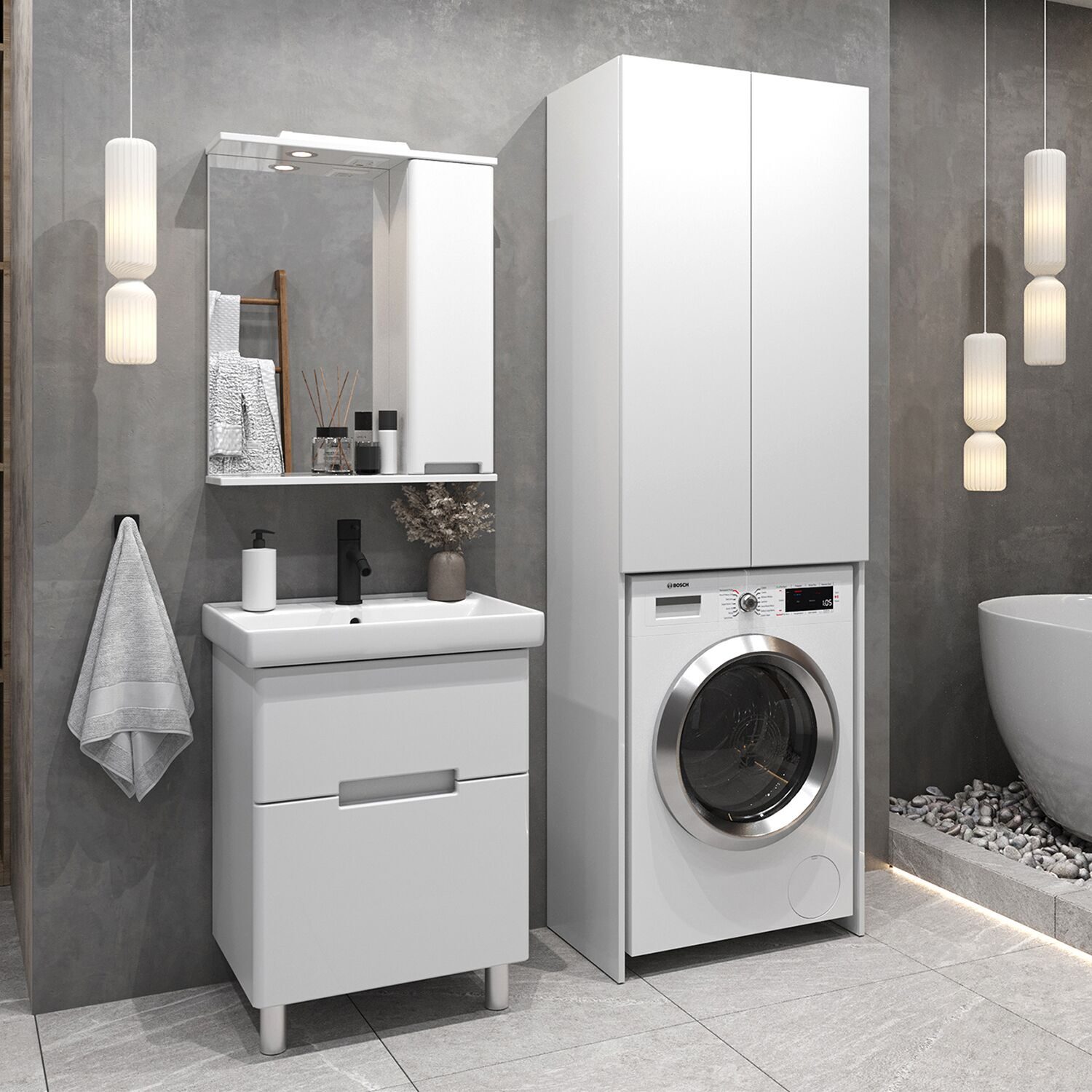 Шкаф-пенал напольный SanStar 65 для стиральной машины белый