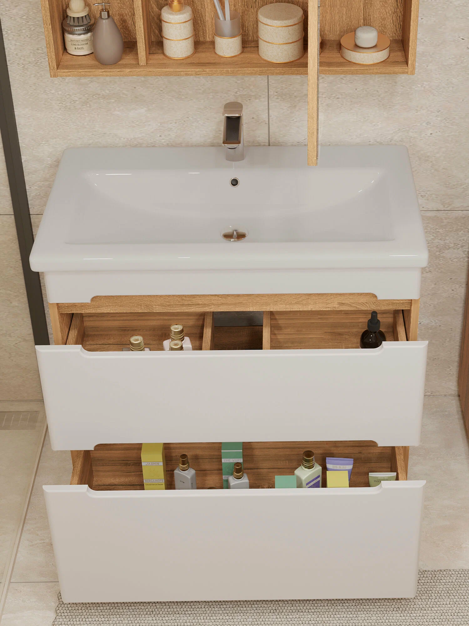 Тумба напольная SanStar Diva 80 с раковиной Moduo 80 белый, Дуб вотан