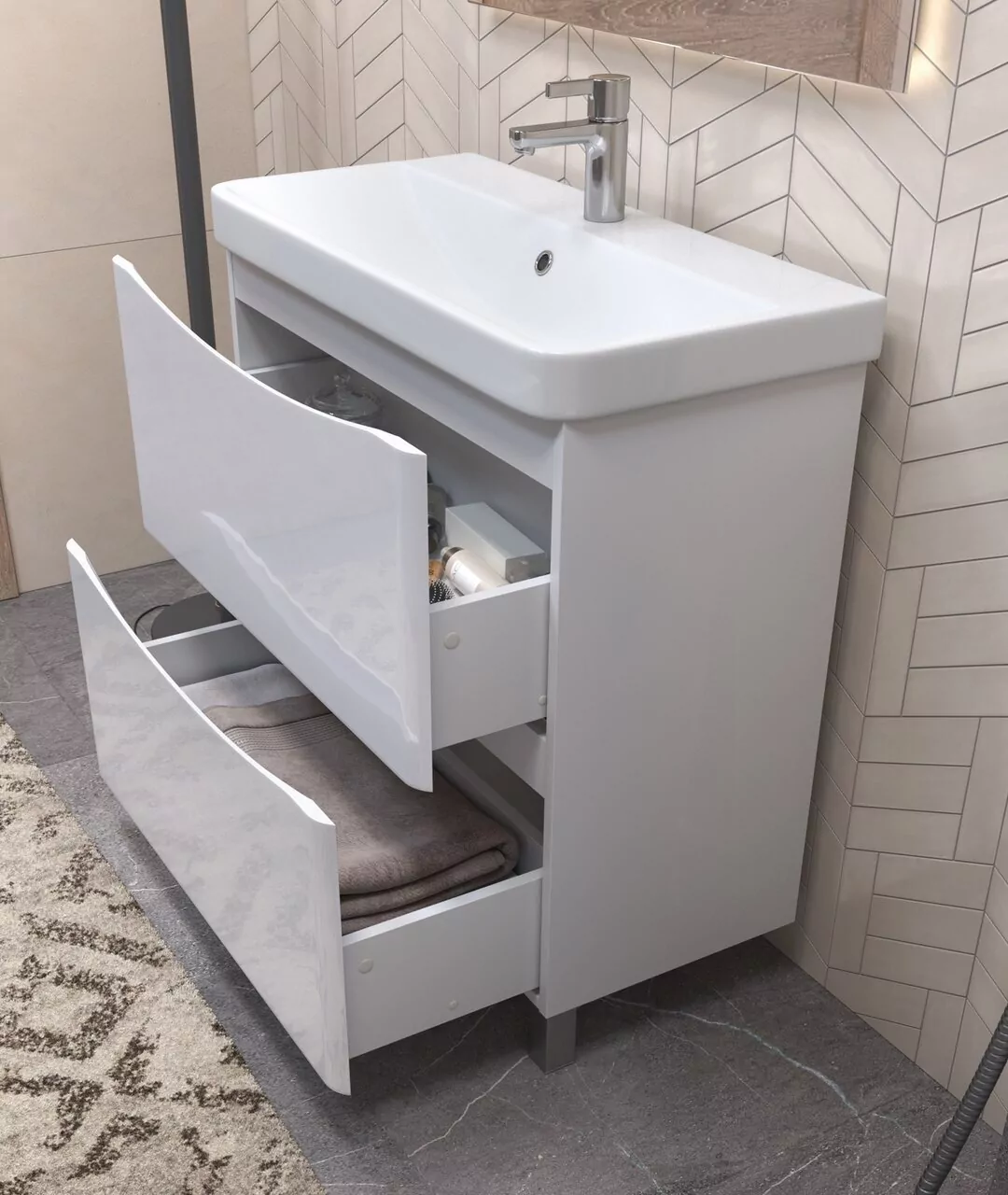 Тумба напольная Vigo Glem 700-0-2 с раковиной Como 70, 2 ящика, белый от магазина Vanna-Vanna.ru!