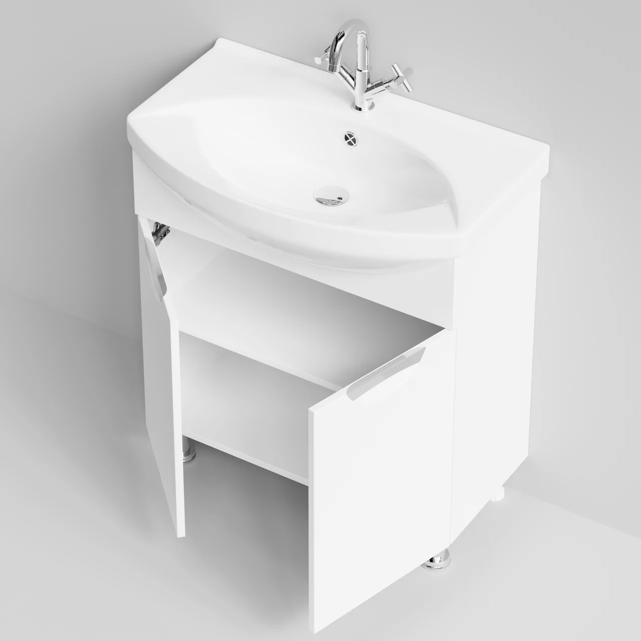 Тумба напольная Vod-ok Лира 75 с раковиной Лагуна 75, две двери, белая