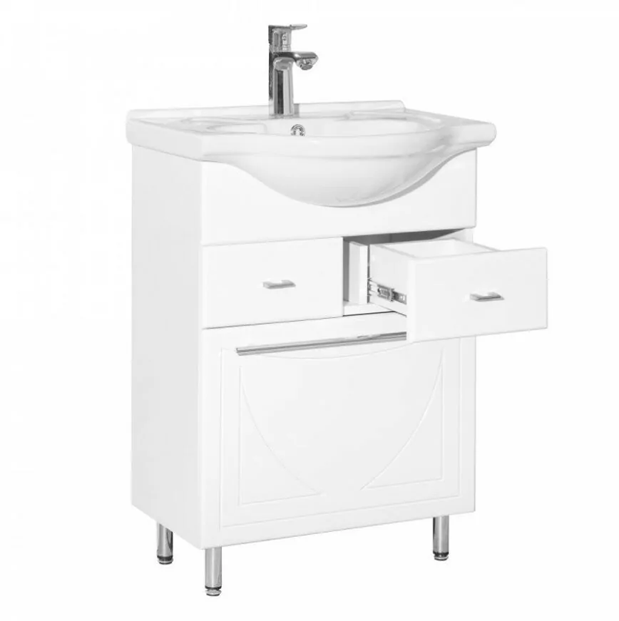 Тумба с раковиной Style Line Лана 60 2 ящика, с корзиной, напольная, белая