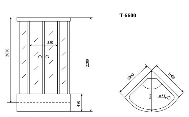 Душевая кабина Timo Standart T-6600 Black Fabric (100*100*220)