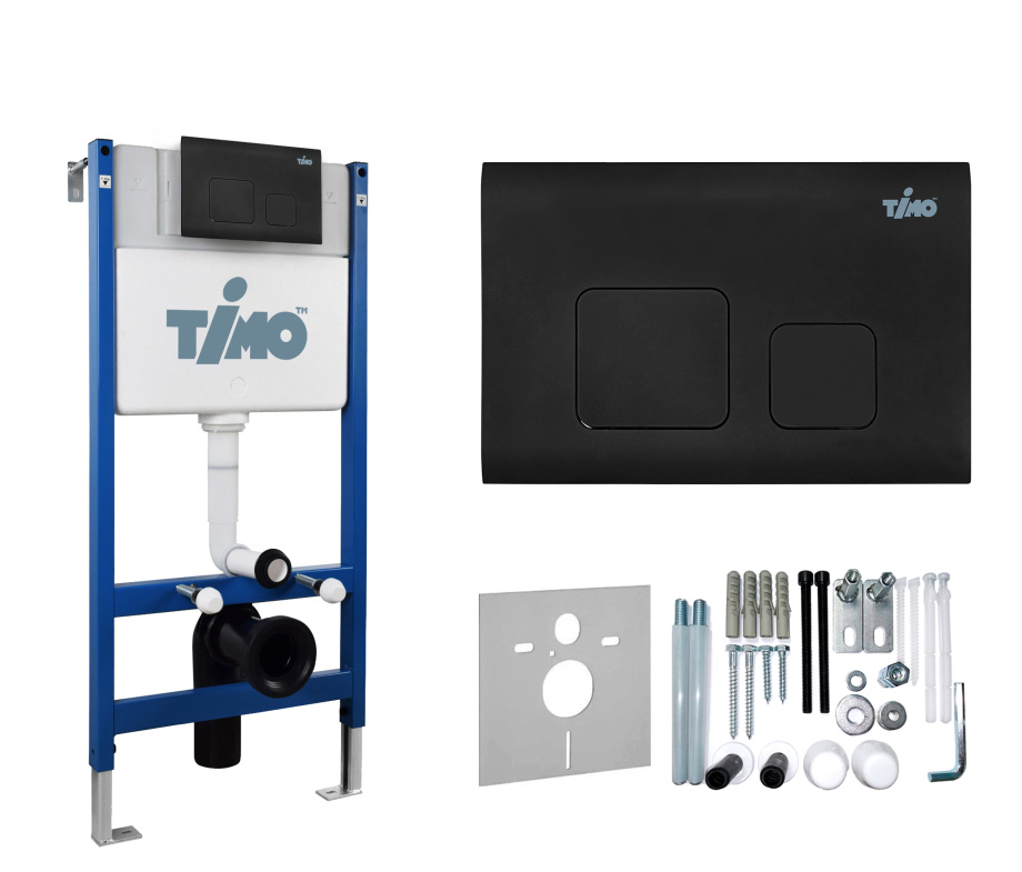 Комплект 2 в 1 Timo Инсталляция для унитаза TWC-01 и кнопка смыва SOLI FP-002MB черная матовая