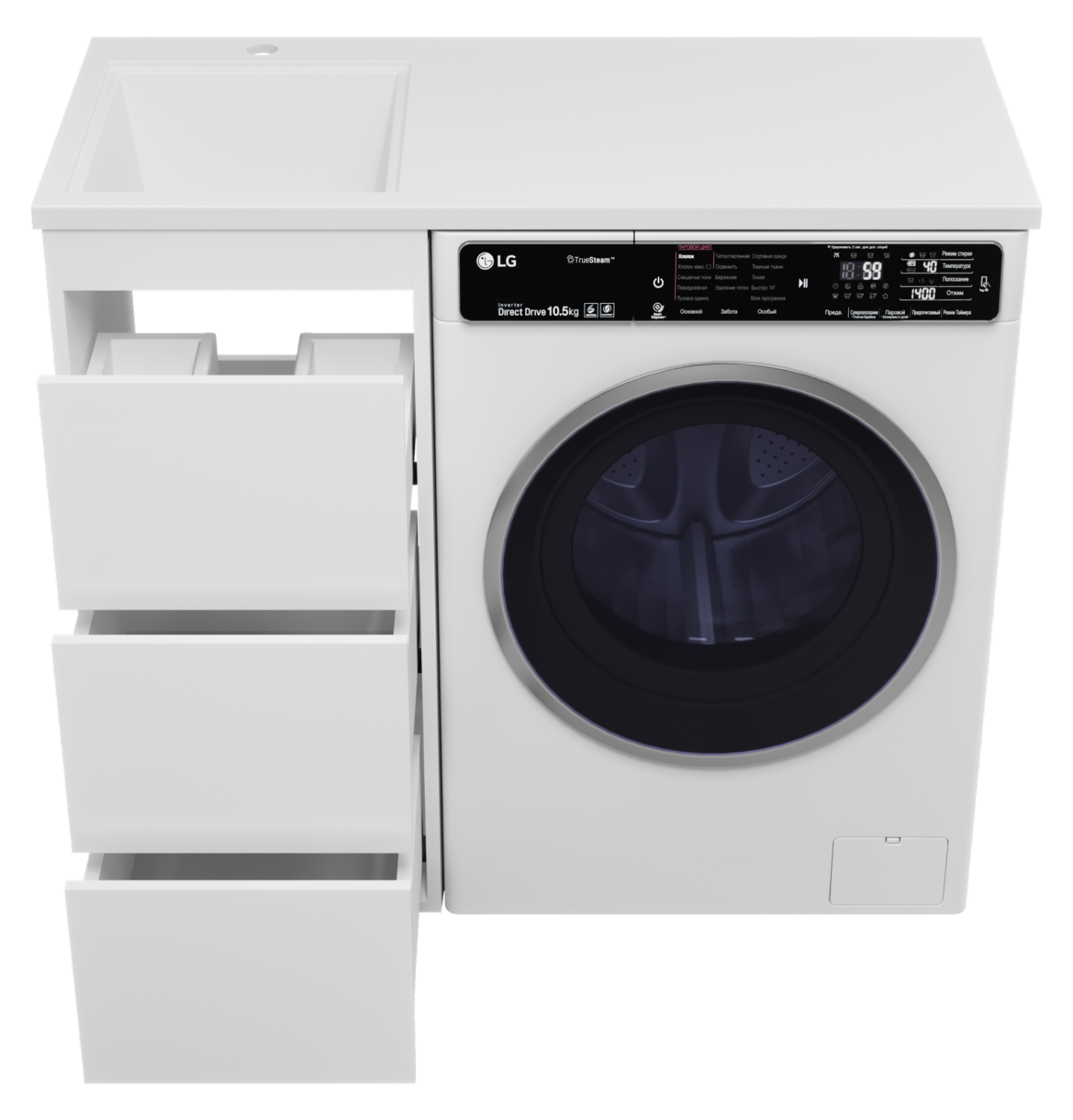 Тумба с раковиной Brevita Grafit 40 под стиральную машину, с раковиной Misty Гавана 100 R, белый