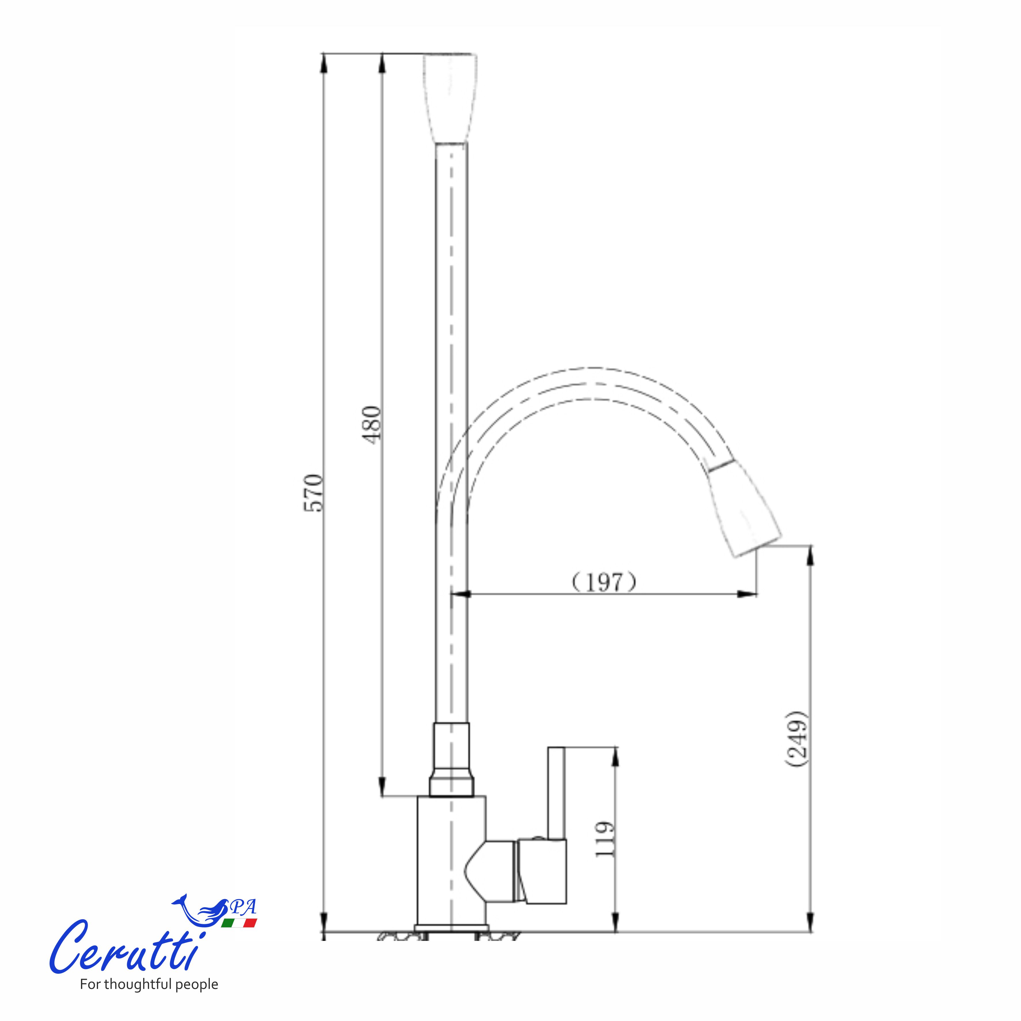 Cмеситель для кухни Ceruttispa Мия BN (MIA BN) из нержавеющей стали, цвет матовый никель