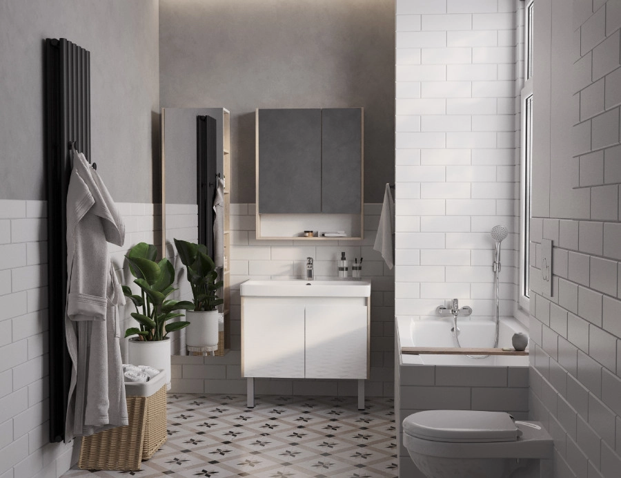 Тумба Aquaton Сканди Doors 80 с раковиной Адриана 80, 2 ящика, напольная, дуб верона