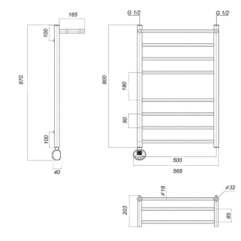 Полотенцесушитель электрический Domoterm Медея сп П8 500x800 EL левый, хром