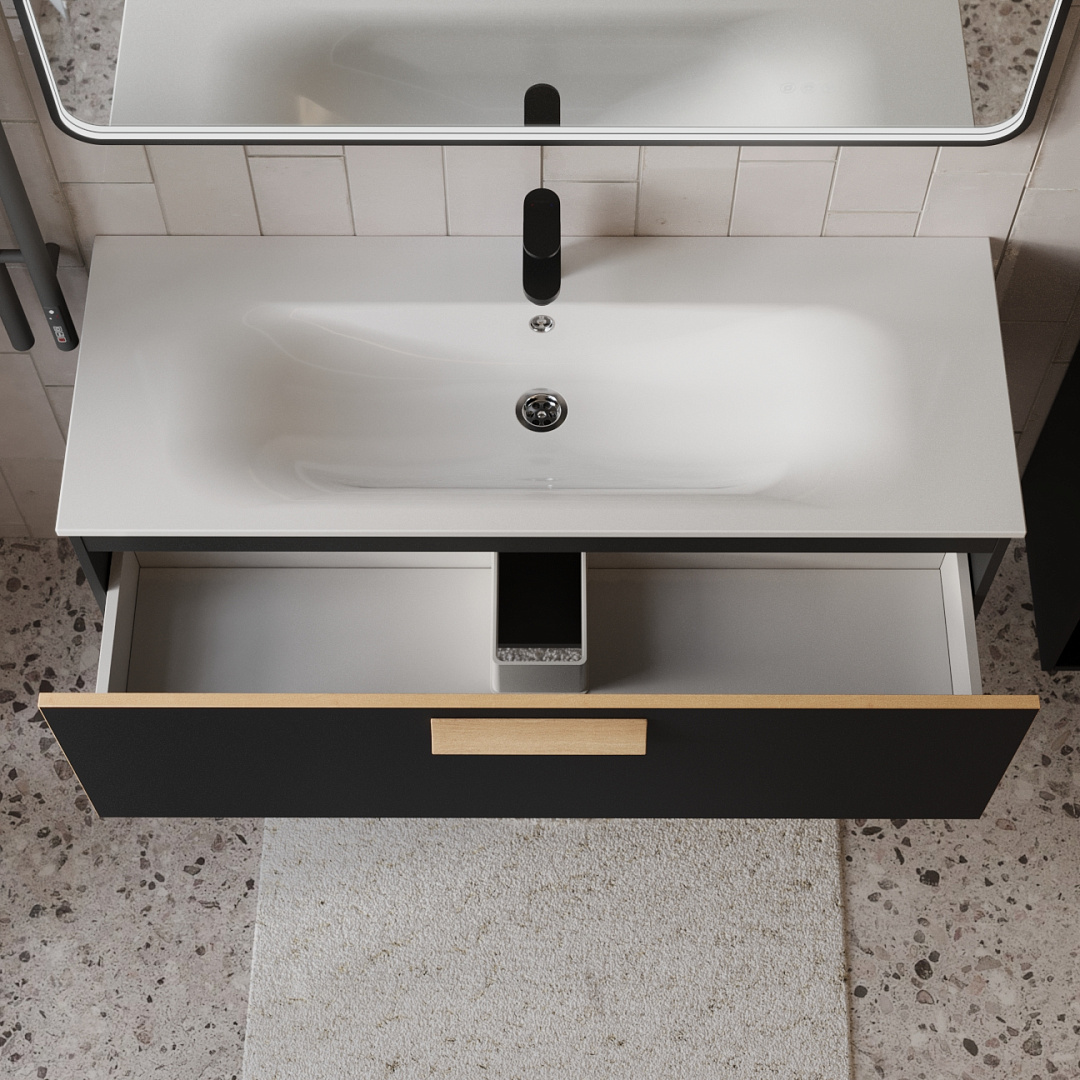 Тумба с раковиной подвесная (120 см) Terminus Noto NOT101201099901O, черный soft touch