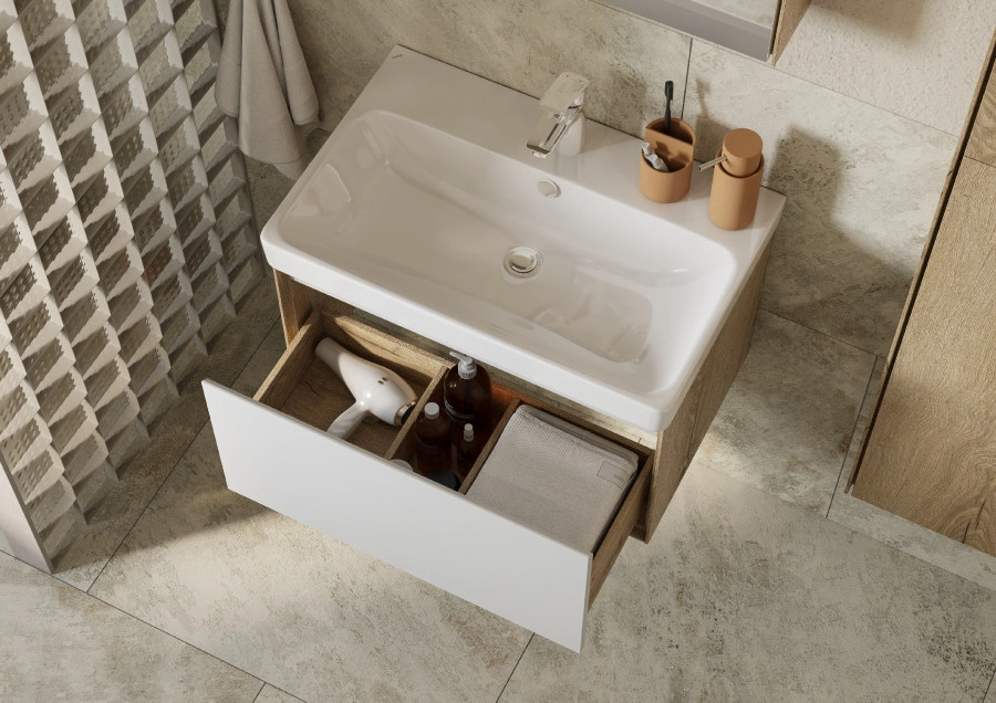 Тумба подвесная Aquaton Либерти 70 с раковиной Адриана 70 белый, белый/дуб эльвезия