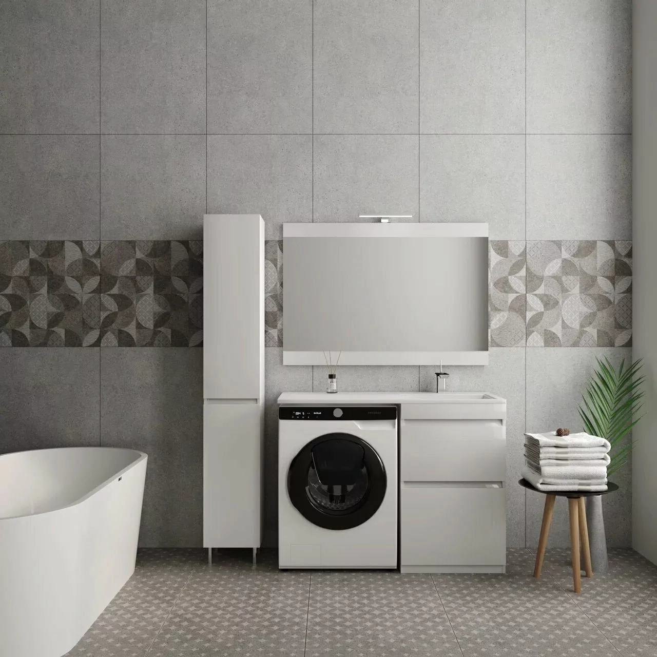 Тумба напольная Style Line Даллас 115 Люкс Plus ПВХ с раковиной Даллас 115 под стиральную машину, правая, белая