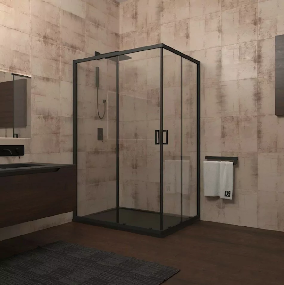Душевой уголок Veconi RV14-10090-01-C5 100х90 прямоугольный, без поддона, прозрачное стекло, черный матовый