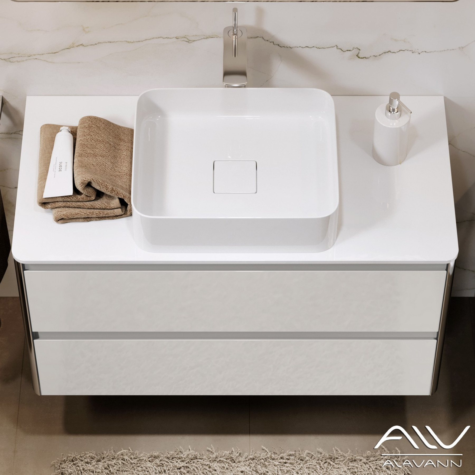 Тумба подвесная Alavann Laurel 80 с раковиной Joy, белая