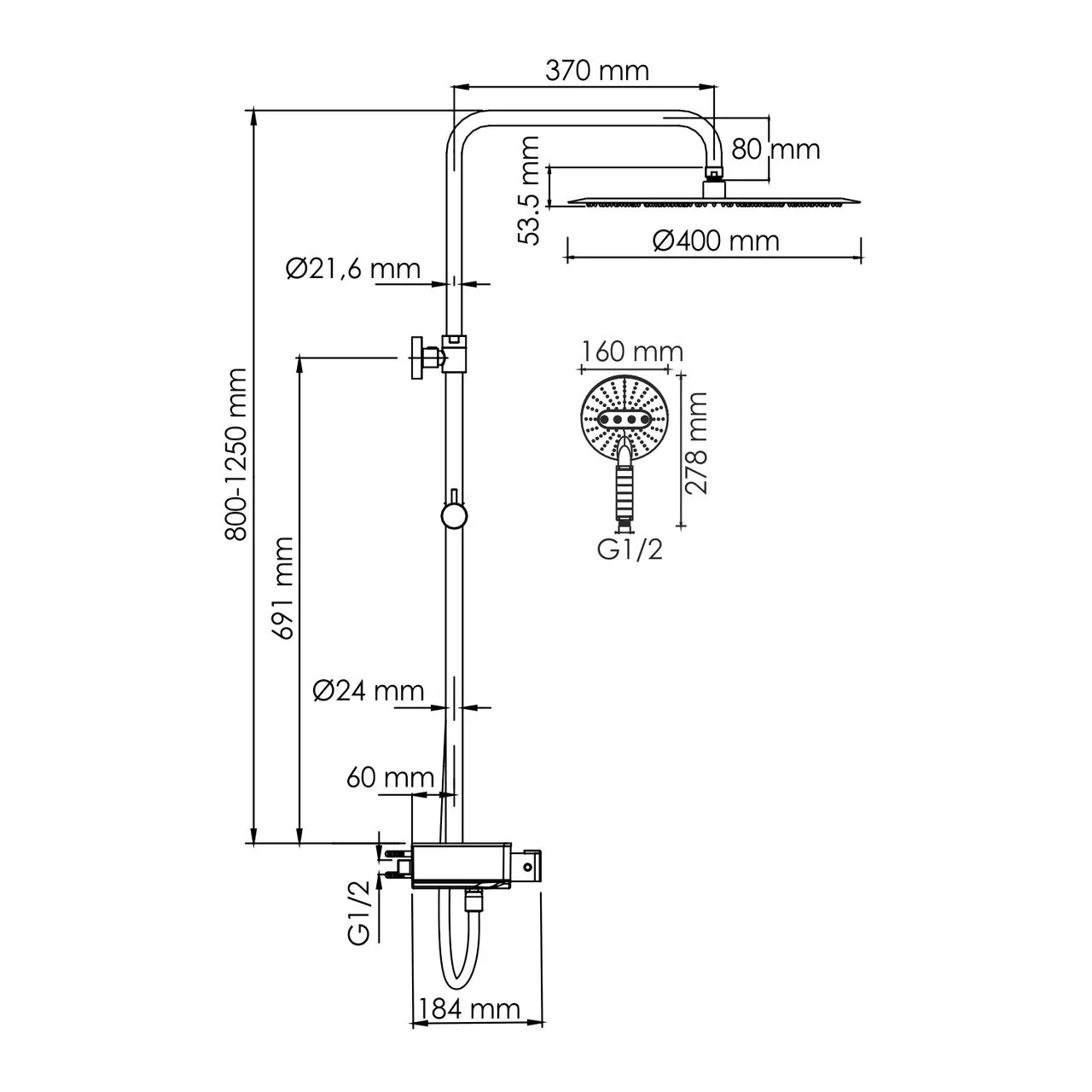 Душевая стойка WasserKraft A113.117.059.CH Thermo хром