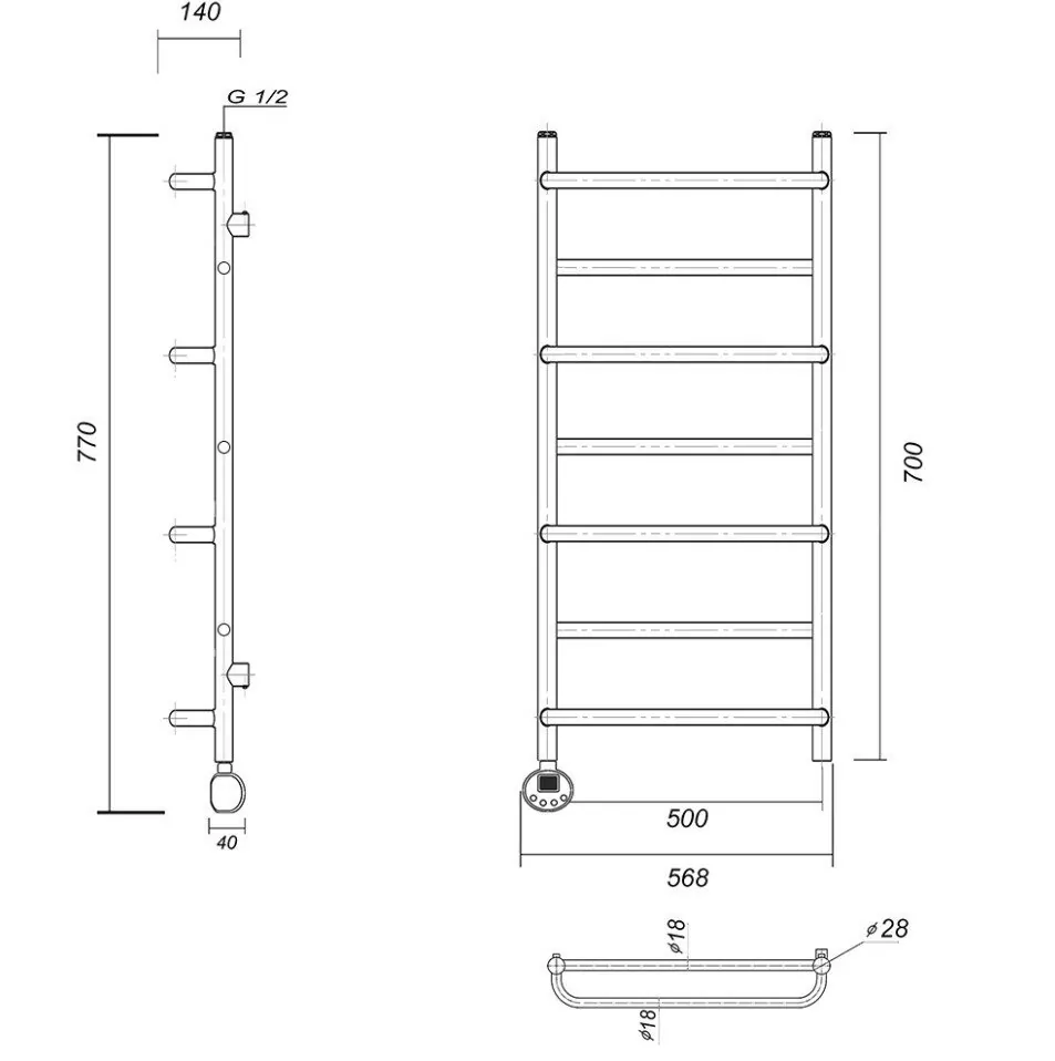 Полотенцесушитель электрический Domoterm Орфей П7 500x700 АБР EL, античная бронза
