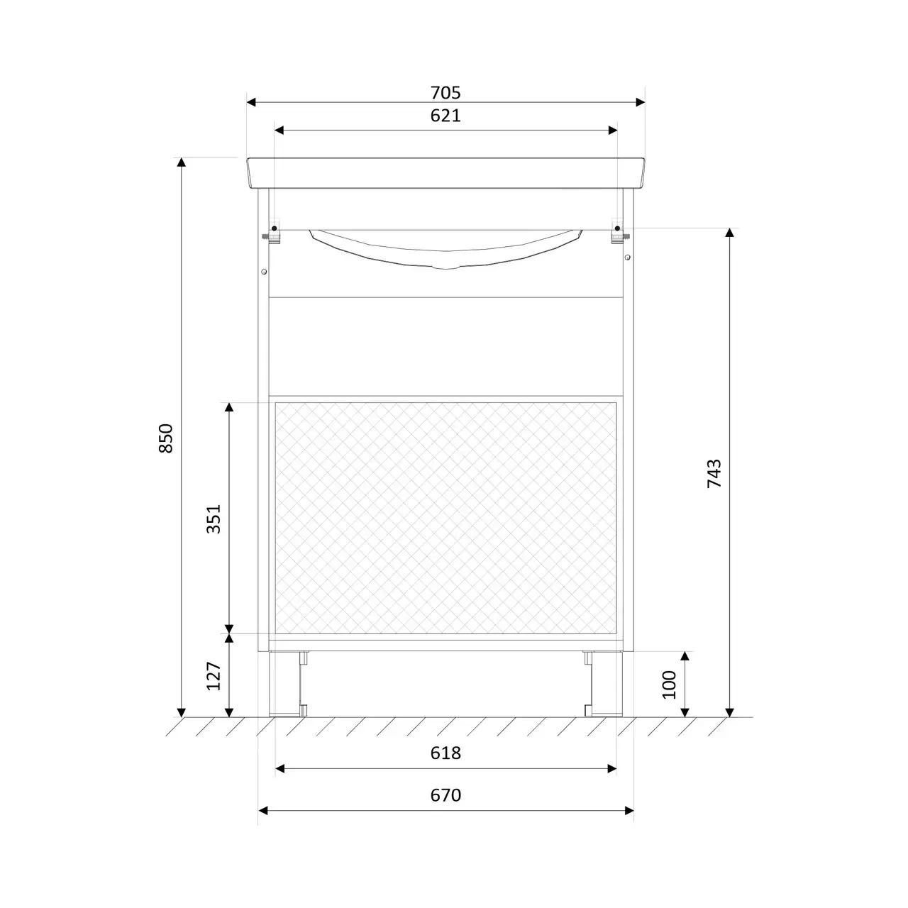 Тумба напольная 1Marka Aris 70Н с раковиной Comfort 70, 2 ящика, белый