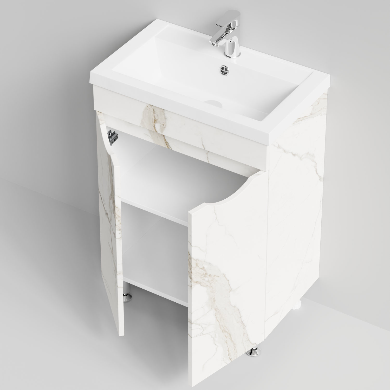Тумба с раковиной Vod-ok Смайл 58 напольная, Мрамор Белый натур милк