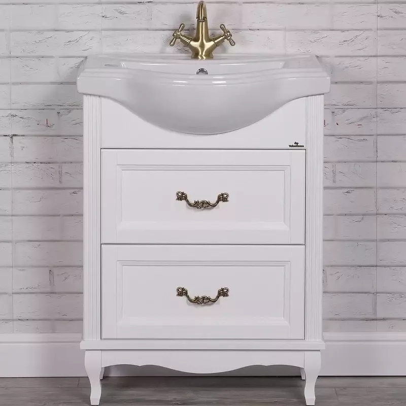 Тумба напольная ValenHouse Эллина 65/2 с раковиной Классик 65, 2 ящика, белый, бронза