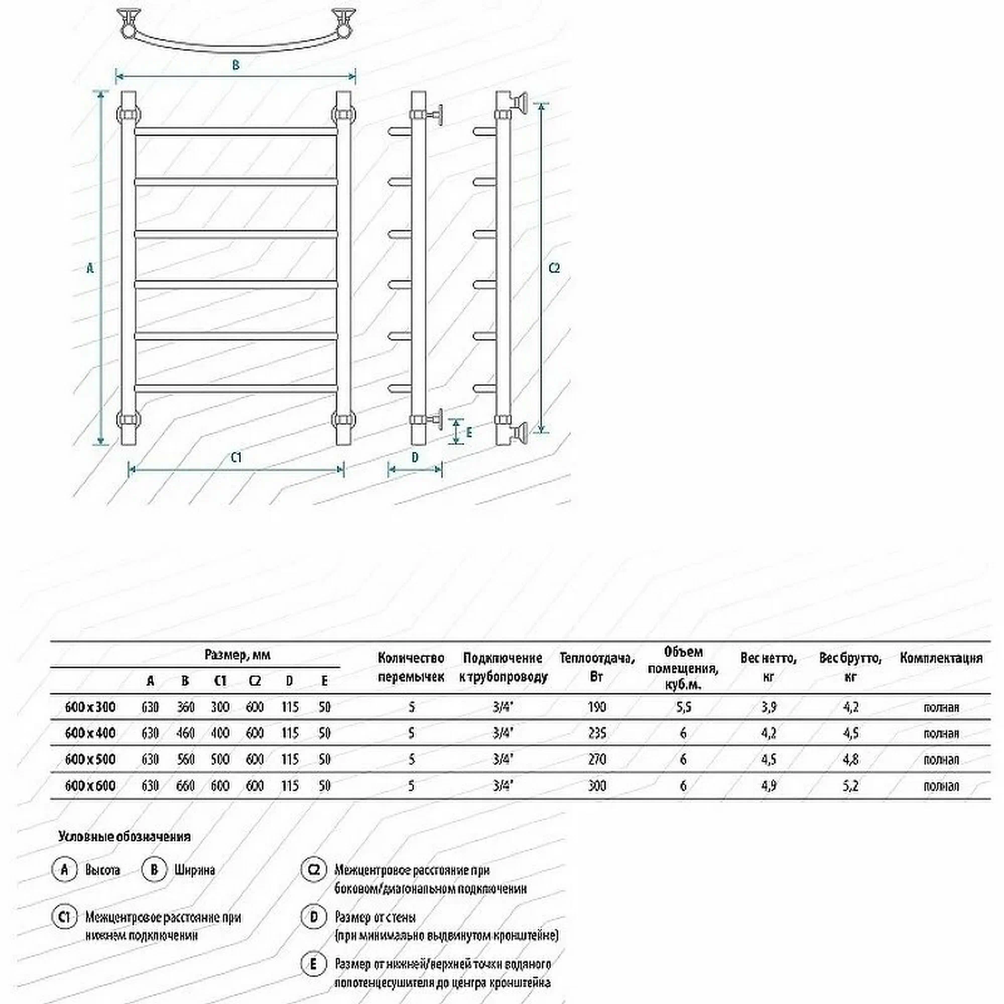 Полотенцесушитель водяной Energy Classic 600x400 черный матовый, тип "лесенка" нержавеющая сталь, подключение 3/4"
