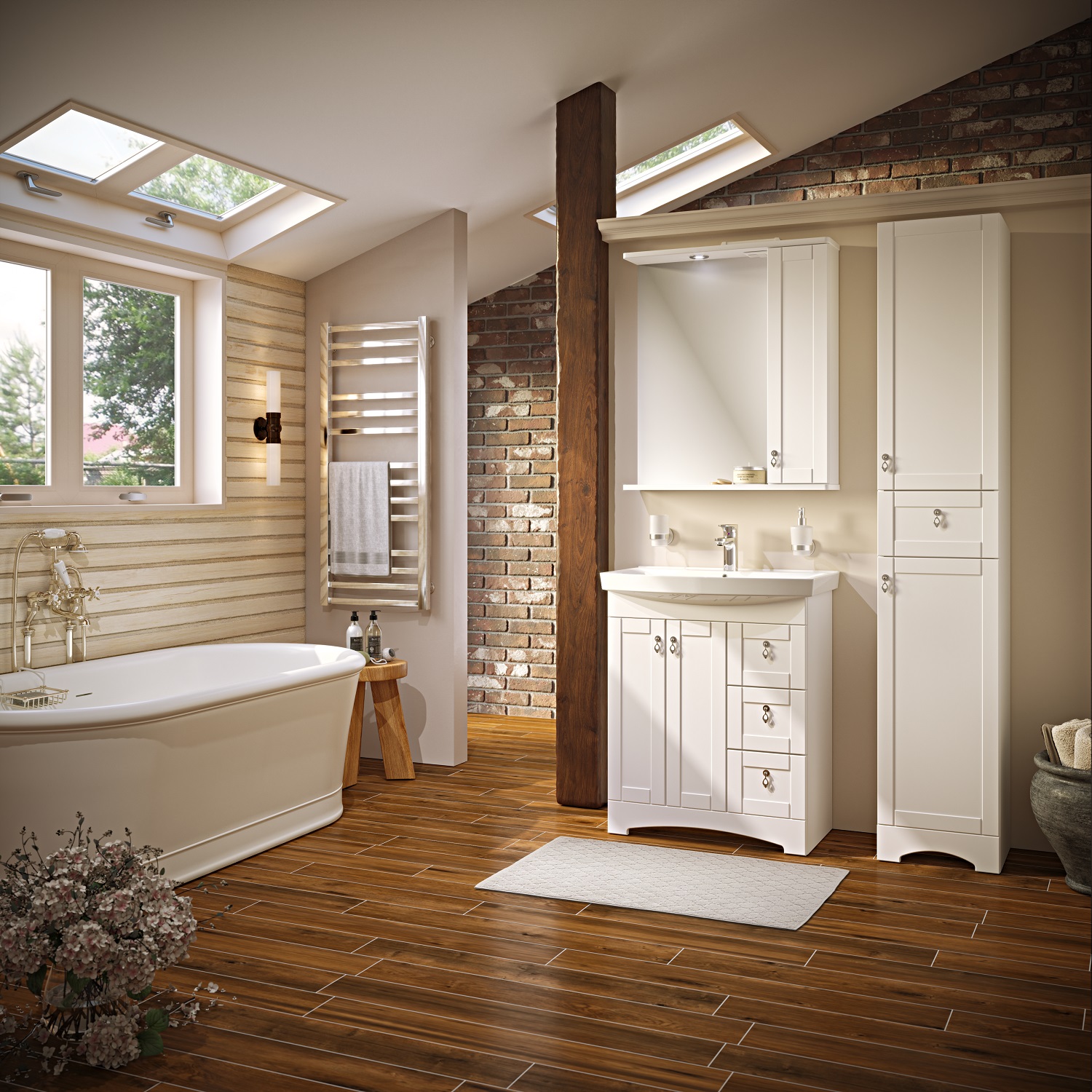 Пенал Runo Мерида 35 напольный, R, белый