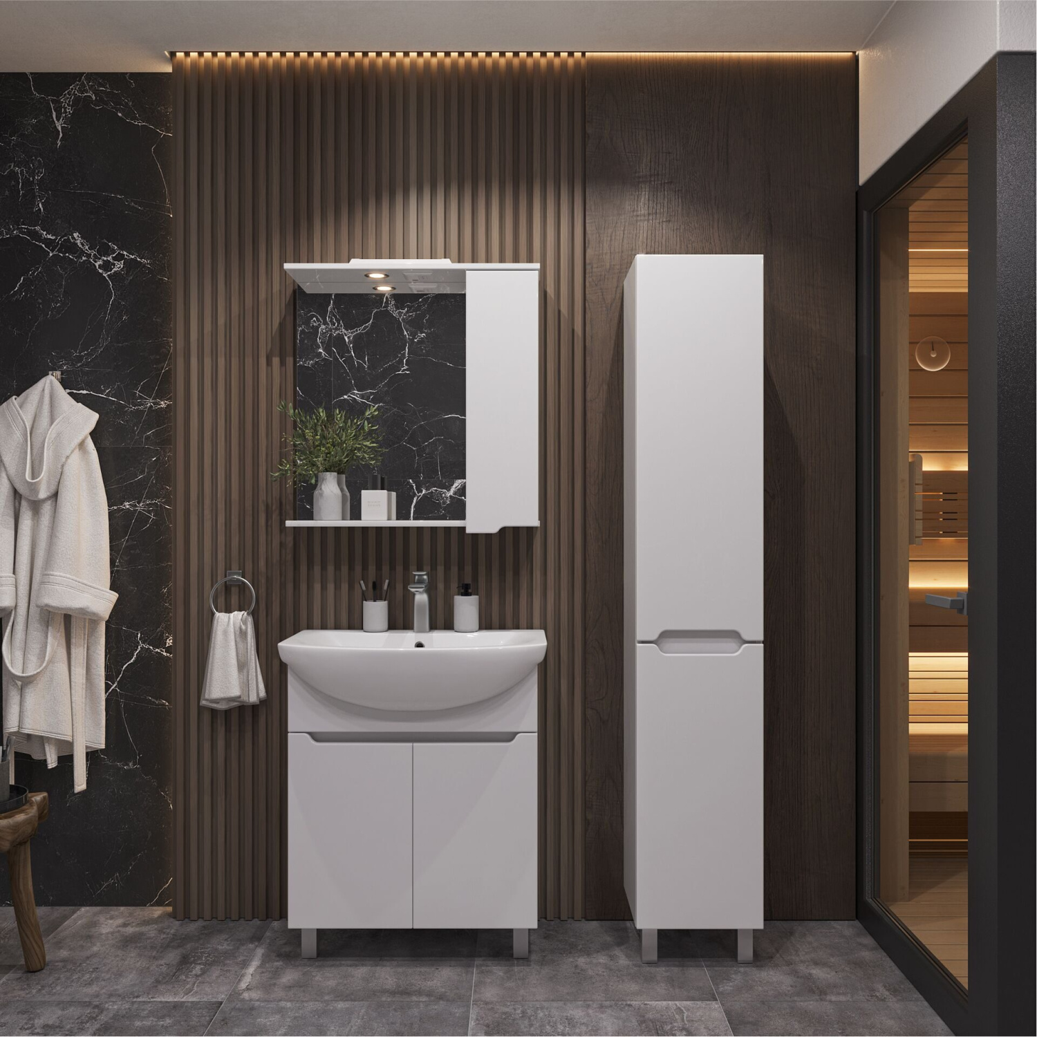 Тумба напольная SanStar Лайн 70 с раковиной Балтика 70, белая