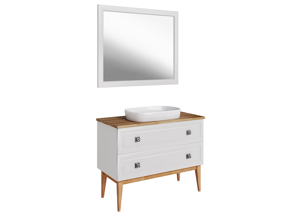 Мебель для ванной ASB Woodline Каталина 100 комплект, напольный, слоновая кость, хром