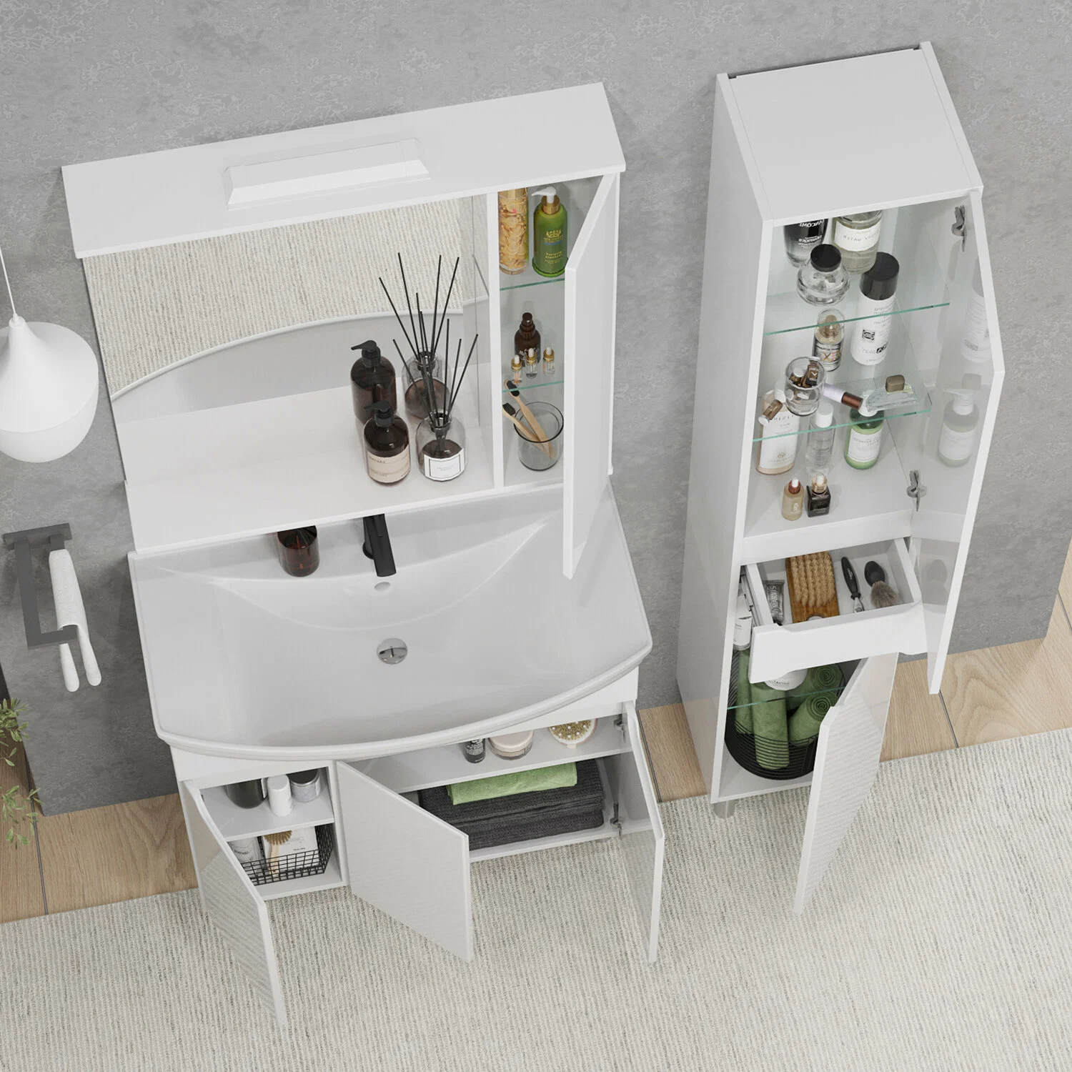 Тумба напольная SanStar Bianca 85 с раковиной Стиль 85, белая