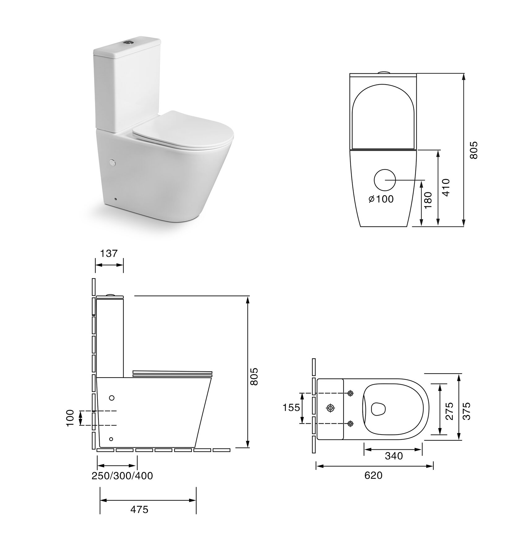 Унитаз SantiLine SL-5014 напольный, безободковый, белый