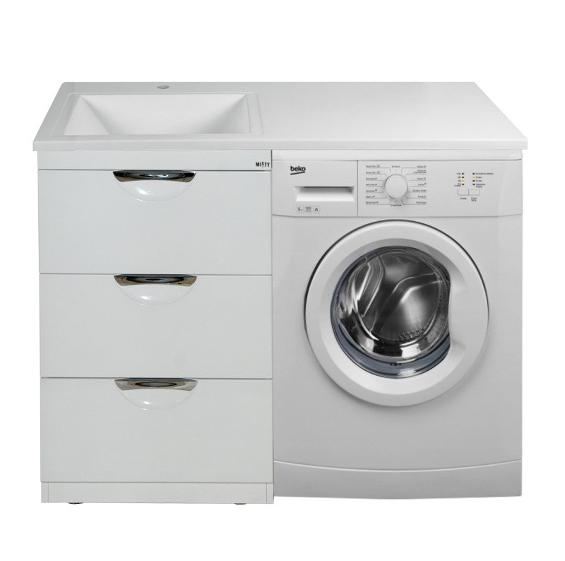Тумба с раковиной Misty Куба 60 под стиральную машину, с раковиной Misty Гавана 120 L, белый