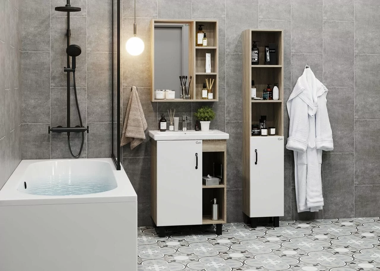 Пенал Onika Тимбер 30.01 R, напольный, белый матовый, дуб сонома