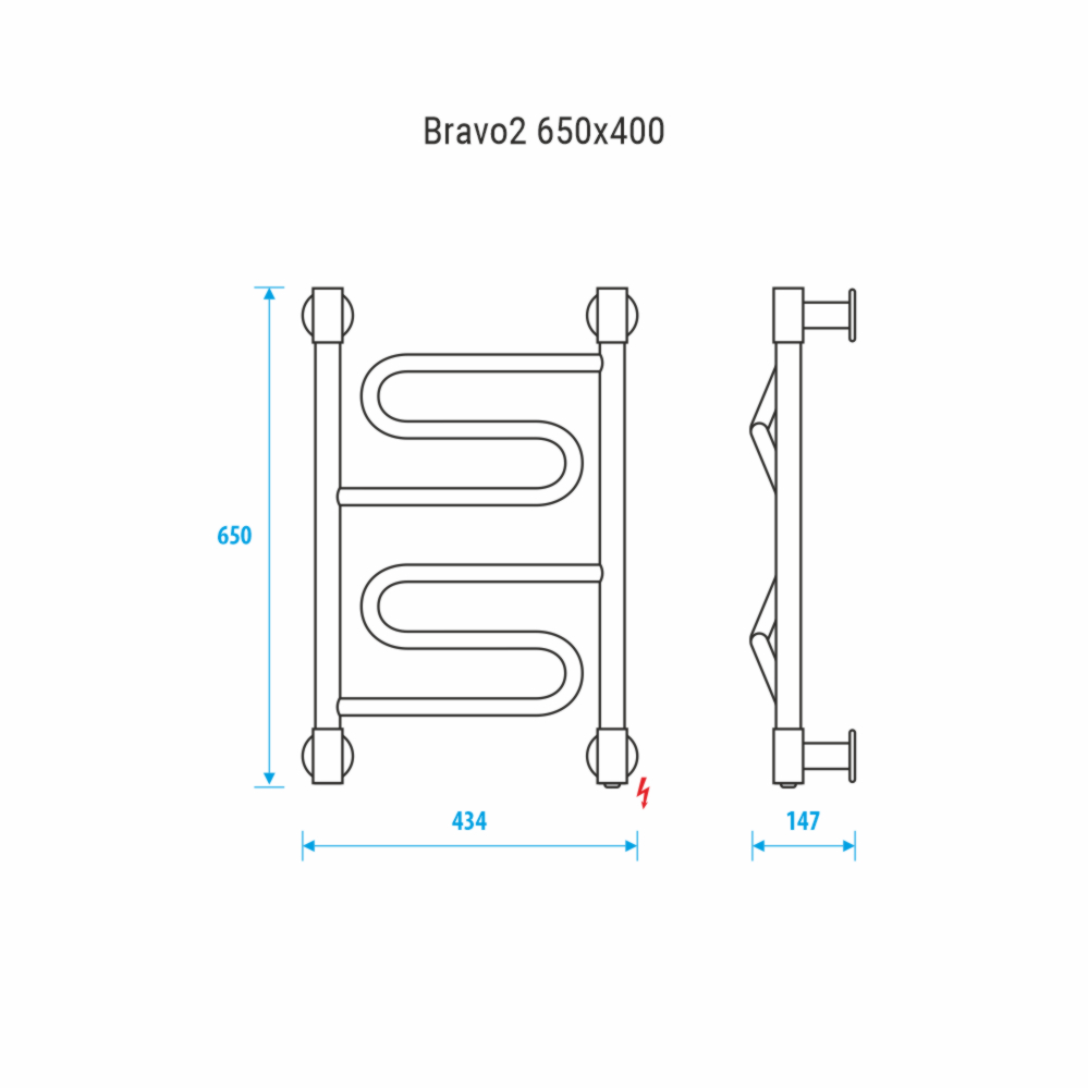 Полотенцесушитель электрический Energy Bravo2 650x400 черный матовый, тип "лесенка",  скрытое/наружное подключение