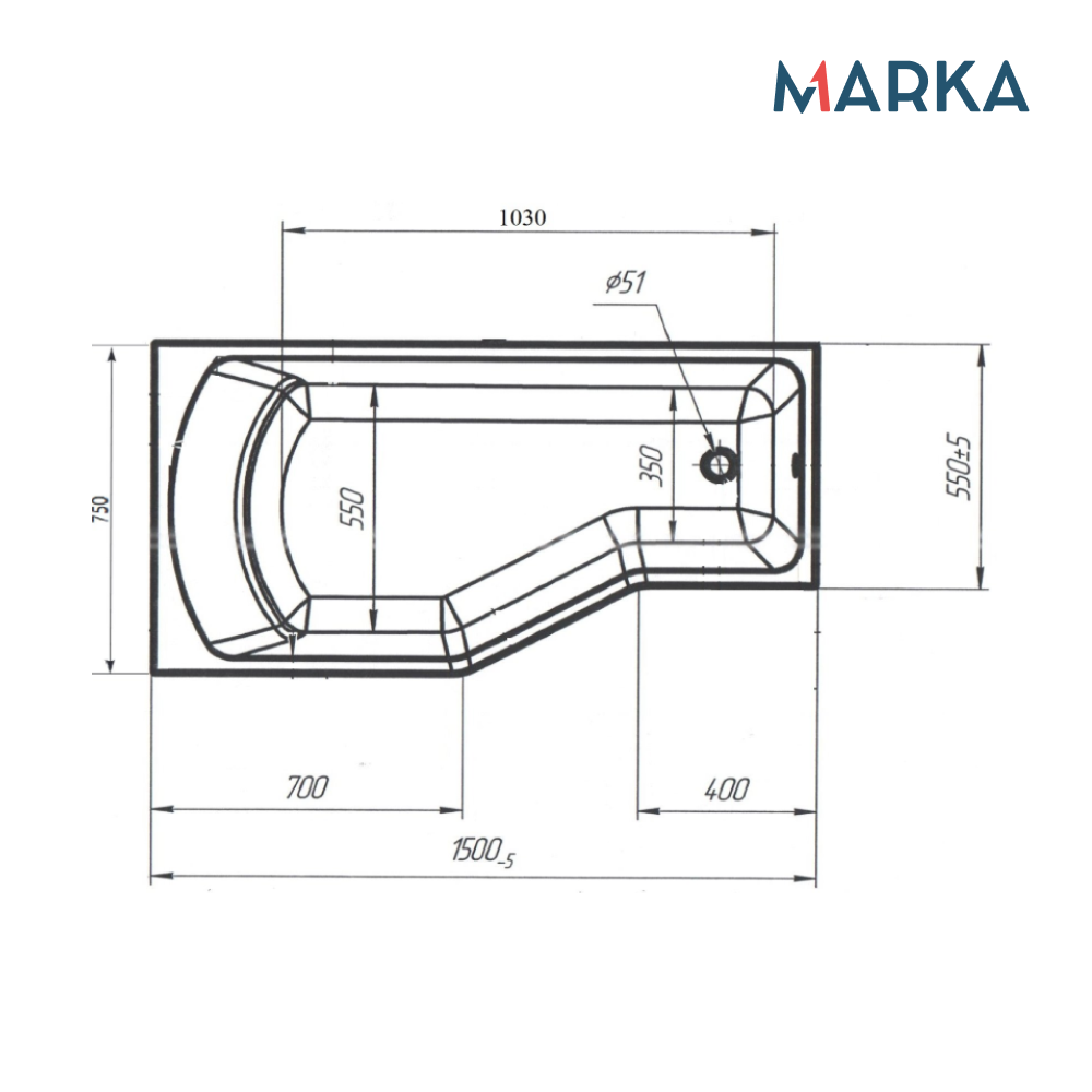Ванна 1Marka Convey 150*75 R Комплект Стандарт 2+