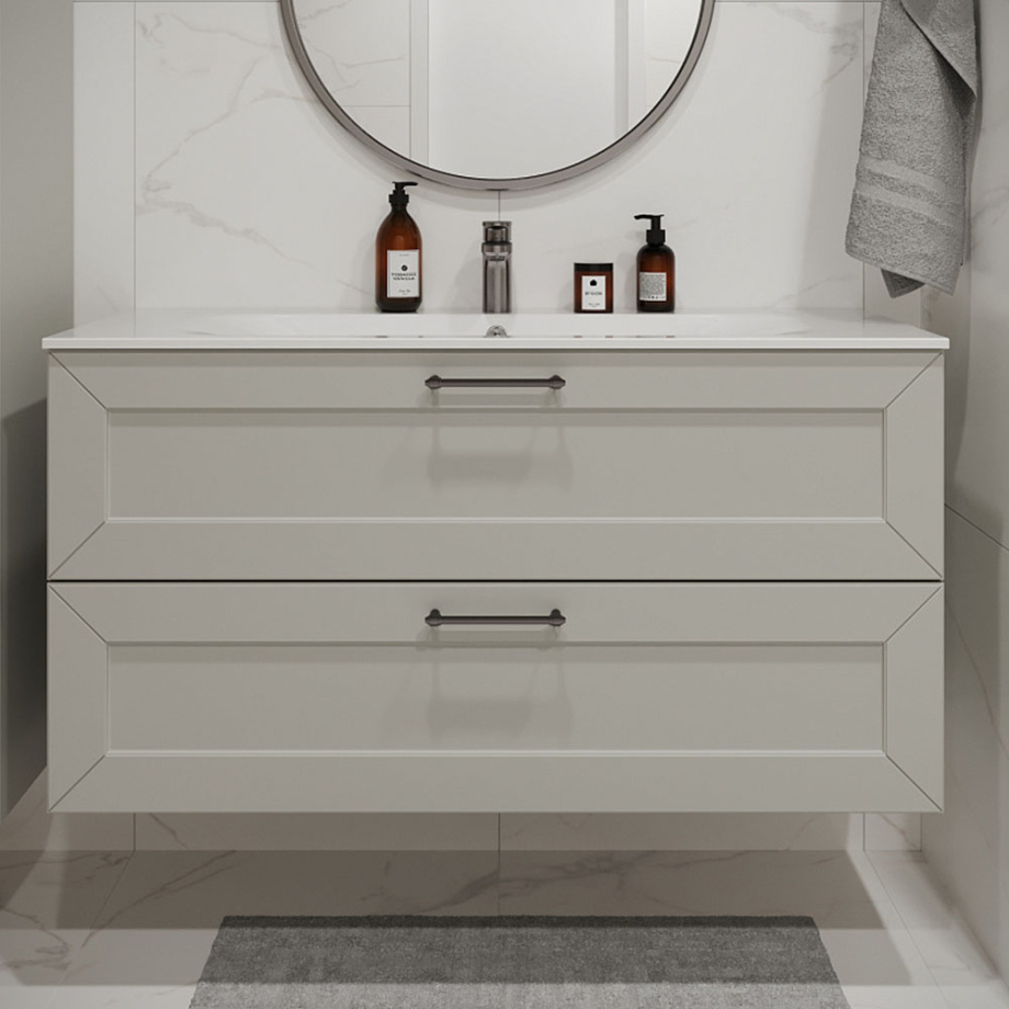 Тумба с раковиной подвесная (120 см) Terminus Victoria VIC101202900301O, белый, ручки черный