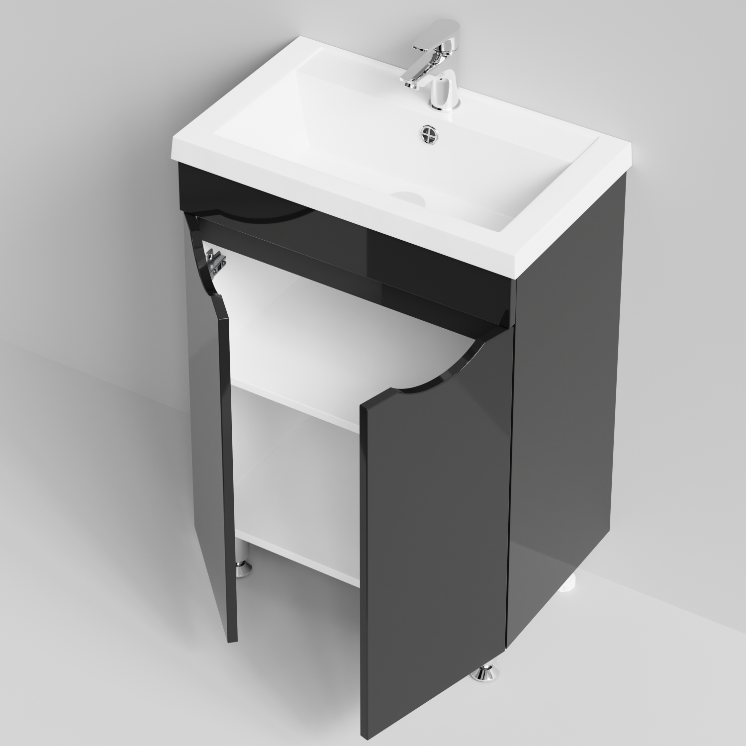 Тумба с раковиной Vod-ok Смайл 58 напольная, черный глянец
