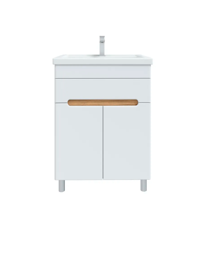 Тумба напольная SanStar Модена 60 с раковиной Фостер 60, белая, дуб вотан