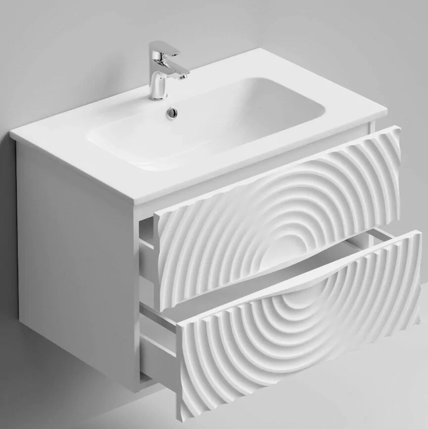 Тумба с раковиной Vod-ok Elite Эйфория 80 F1 круги, подвесная, два ящика, белый матовый
