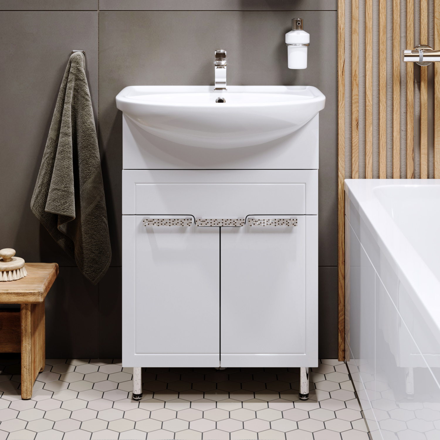 Тумба с раковиной Alavann Vittoria 60-02 напольная, белая