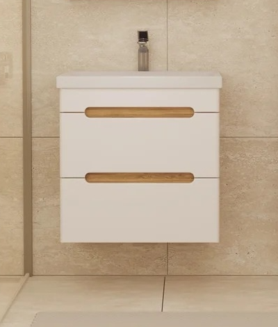 Тумба подвесная SanStar Diva 50 с раковиной Moduo 50 белый, дуб вотан