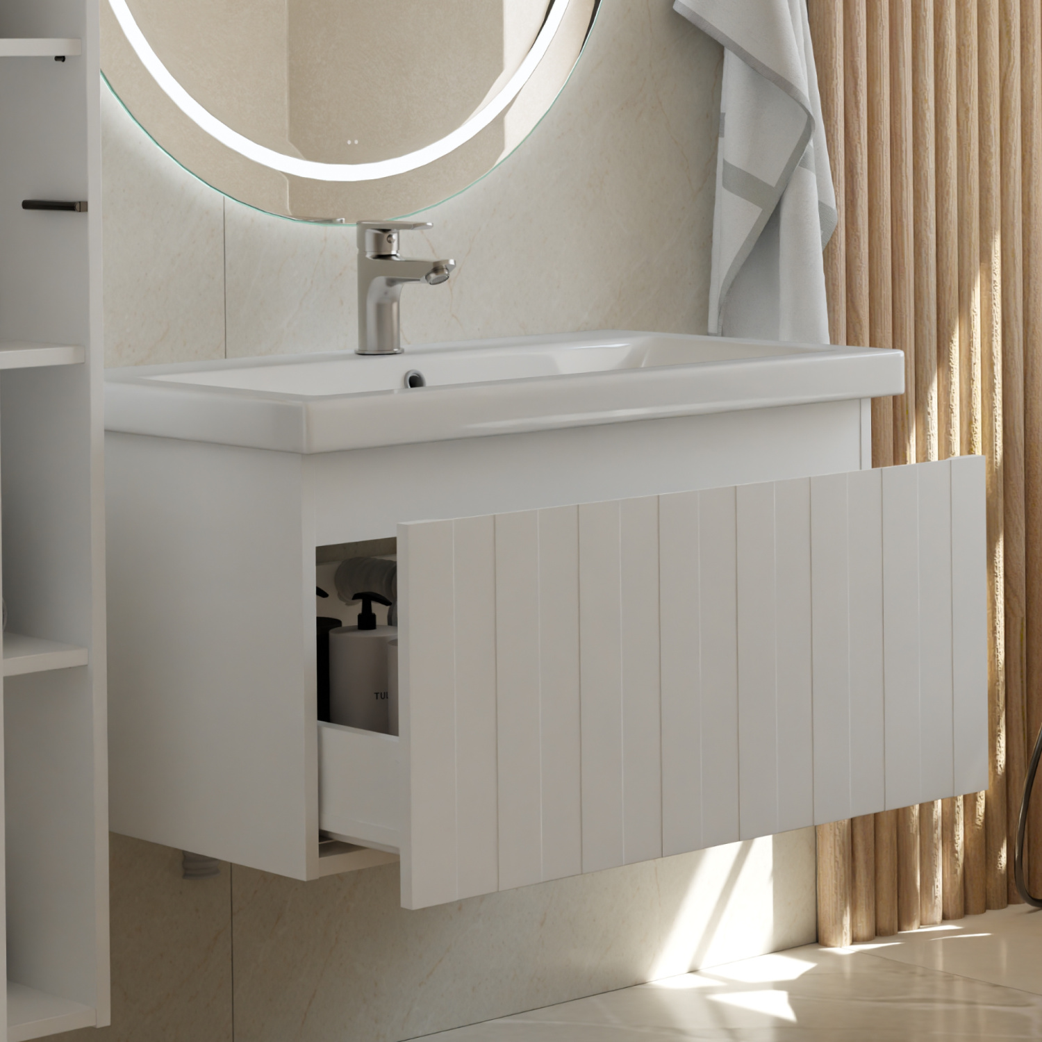 Тумба подвесная Vigo Finlay 800-0-1 с раковиной Como 80, 1 ящик, белый