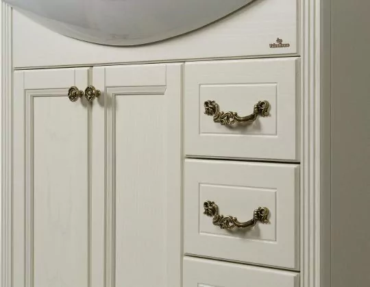 Тумба напольная ValenHouse Эллина 80 с раковиной Erica 80, 3 ящика, слоновая кость, бронза