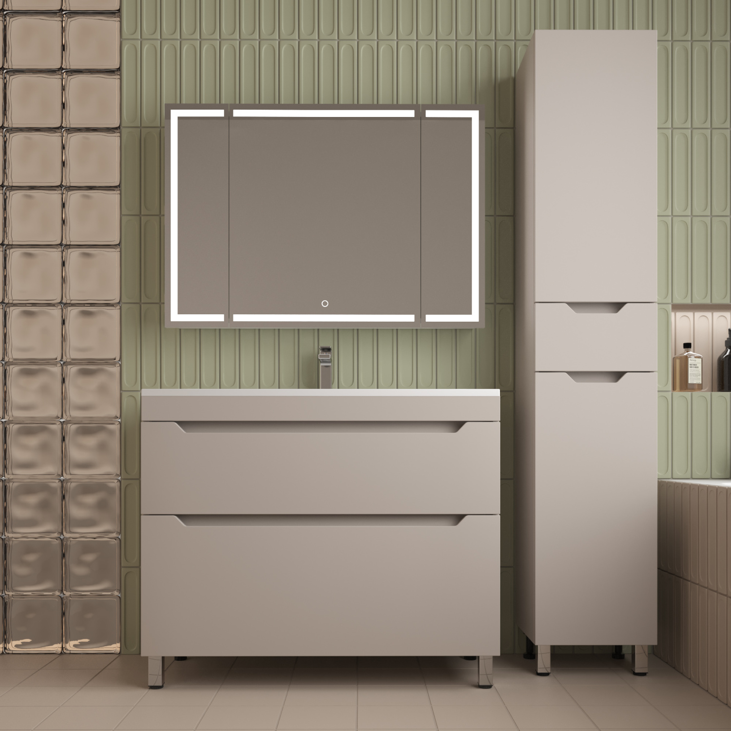 Тумба напольная Style Line Остин 100 с раковиной Фортуна 100 белый, крем