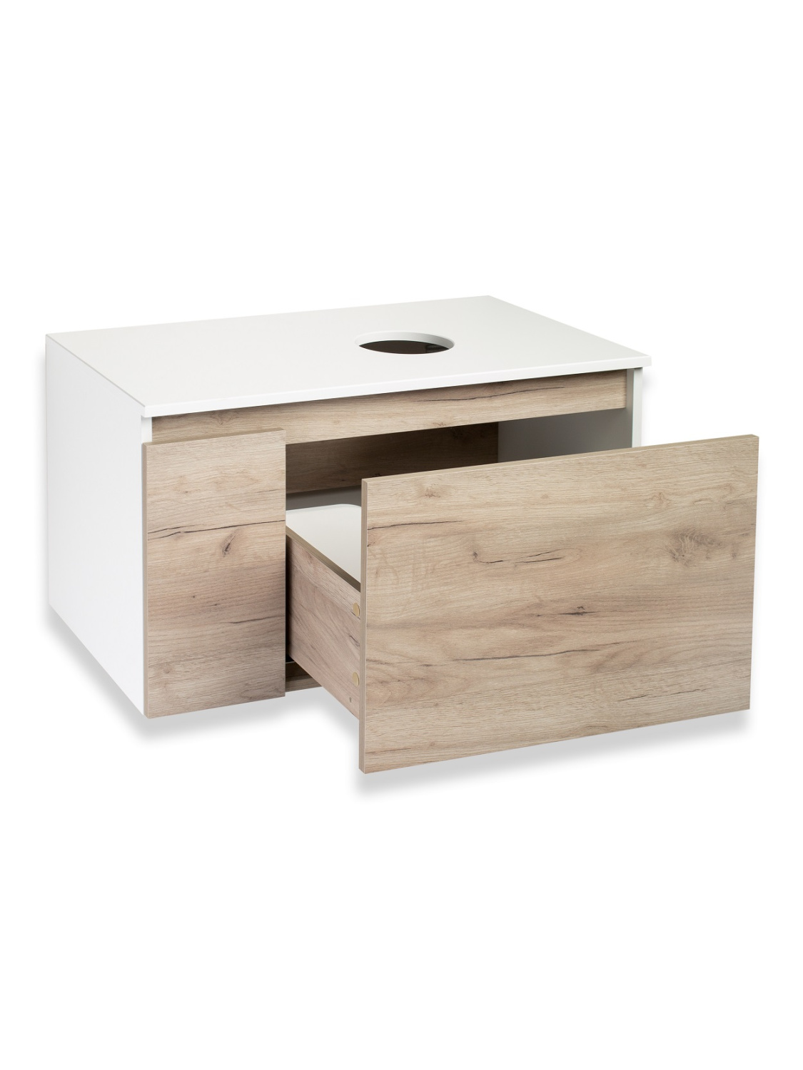 Тумба подвесная Runo Бари 80 под накладную раковину, крафт дуб/белый