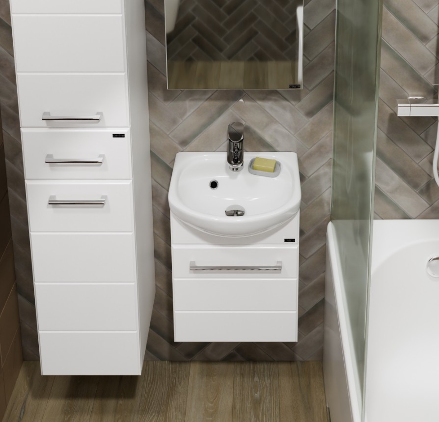 Тумба подвесная Санта Омега 40 с раковиной Манго 40, белая