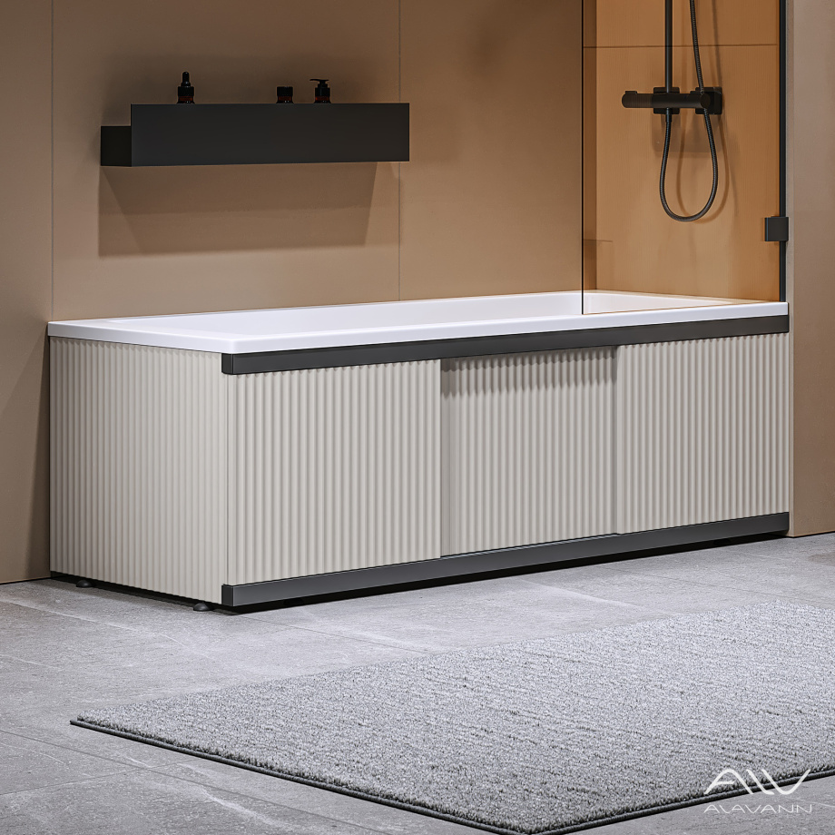 Экран под ванну Alavann Альт Блэк 170 бежевый с фрезеровкой, из МДФ, раздвижной