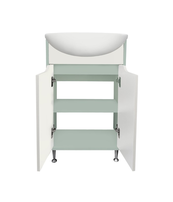 Тумба напольная Runo Эконова с раковиной Уют 50, 2 двери, бирюзово-белый